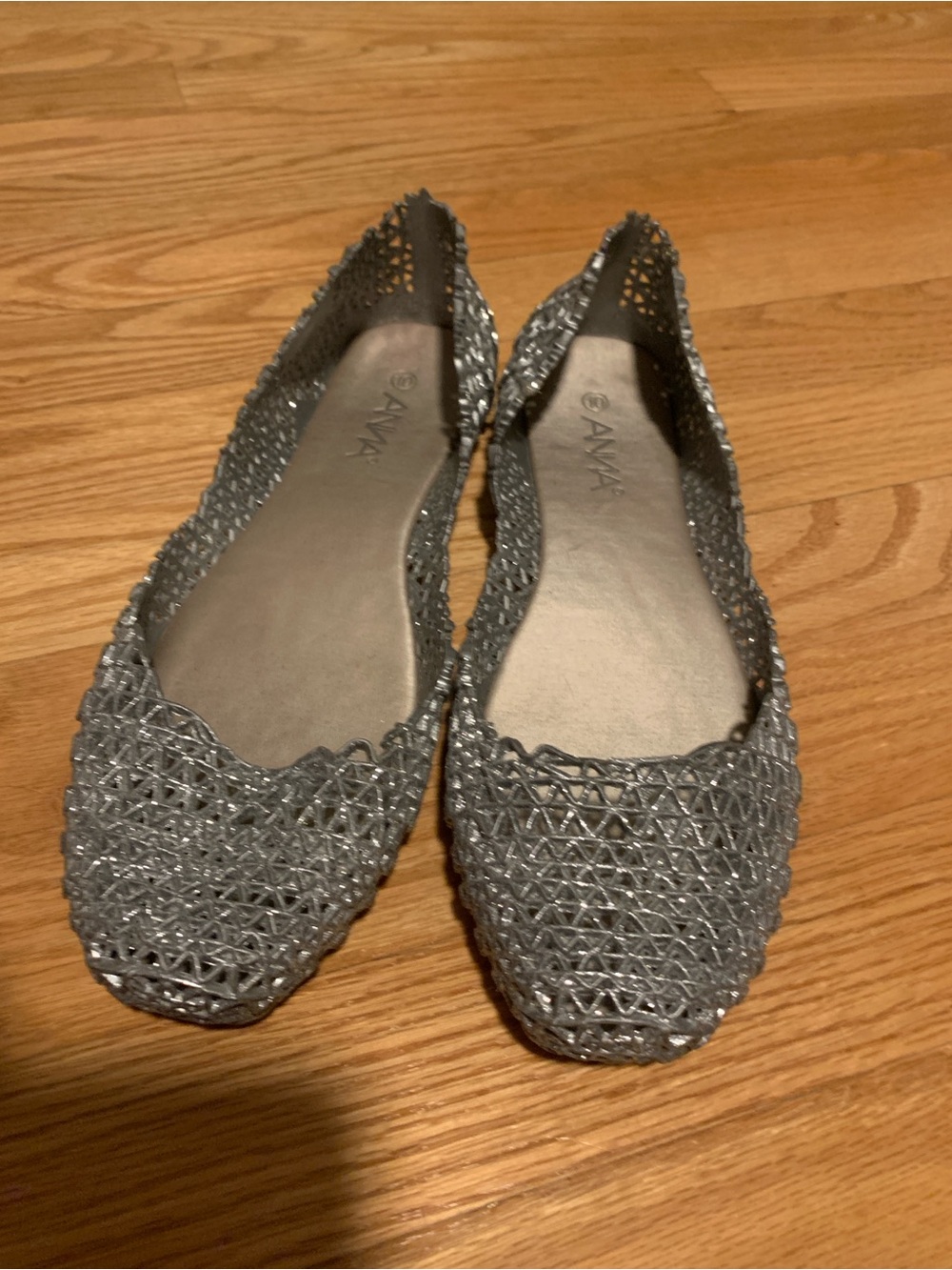ANNA Silver Metallic Woven Pointed Flats